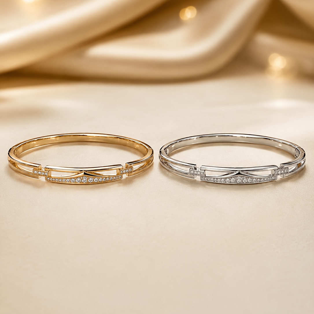 Light Luxury Inlaid Buckle Bangle, Trendy Design